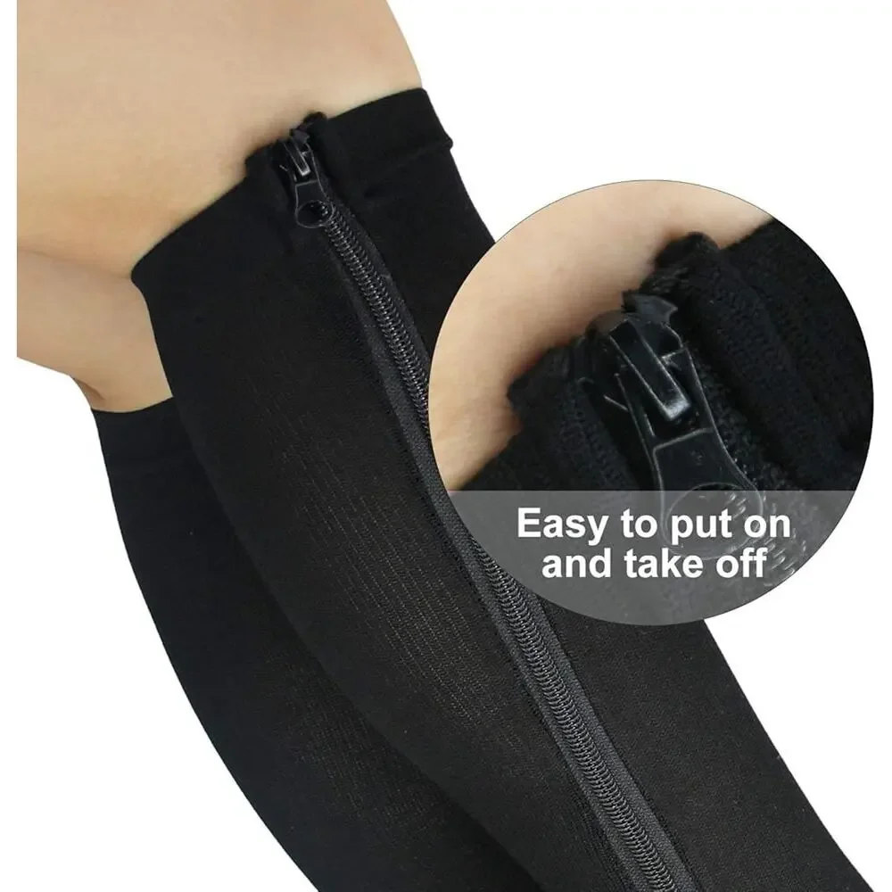 3 Pairs Zipper Compression Socks Women Open Toe Black L/XL